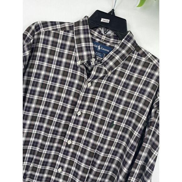Ralph Lauren Blake Long Sleeve Button Up Shirt Size L Blue‎ Green Check Men's - Picture 1 of 4